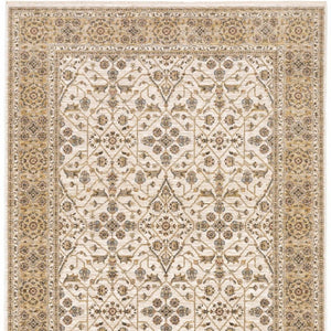HomeRoots 2' Elegant Ivory and Gold Oriental Runner Rug – Stain-Resistant, Soft Cut Pile for High Traffic Areas 10' X 13' 509386