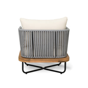 English Elm Christopher Knight Home® - Lucca Outdoor 4-Piece Acacia Wood & Rope-Woven Patio Set With Water-Repellent Cushions, Beige N773OC00017B