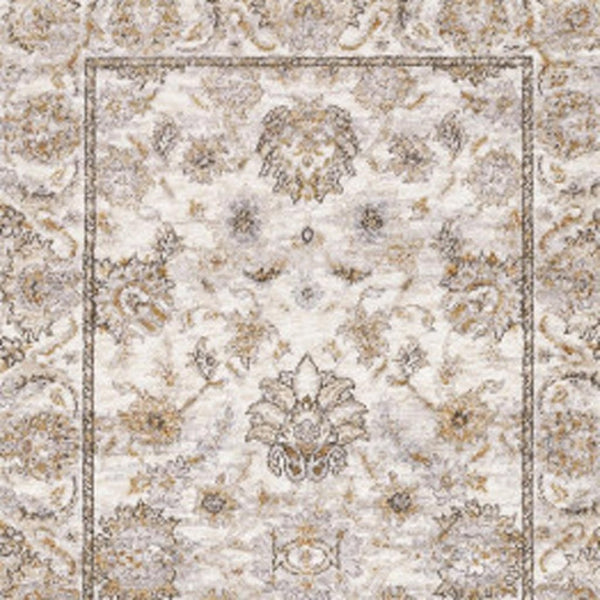 HomeRoots 2' Elegant Oriental Power Loom Runner Rug - Stain Resistant, Durable, Timeless Design for Any Space Ivory/ Grey 2'3" x 7'6" 509394