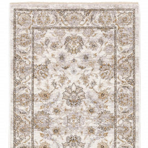 HomeRoots 2' Elegant Oriental Power Loom Runner Rug - Stain Resistant, Durable, Timeless Design for Any Space Ivory/ Grey 2'3" x 7'6" 509394