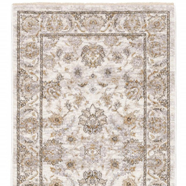 HomeRoots 2' Elegant Oriental Power Loom Runner Rug - Stain Resistant, Durable, Timeless Design for Any Space Ivory/ Grey 2'3" x 7'6" 509394