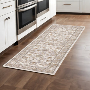 HomeRoots 2' Elegant Oriental Power Loom Runner Rug - Stain Resistant, Durable, Timeless Design for Any Space Ivory/ Grey 2'3" x 7'6" 509394