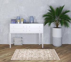 Homeroots 3' X 5' Ivory And Grey Oriental Power Loom Stain Resistant Area Rug With Fringe Ivory,Grey Polyester 509396