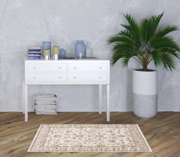 Homeroots 3' X 5' Ivory And Grey Oriental Power Loom Stain Resistant Area Rug With Fringe Ivory,Grey Polyester 509396
