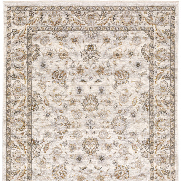Homeroots 3' X 5' Ivory And Grey Oriental Power Loom Stain Resistant Area Rug With Fringe Ivory,Grey Polyester 509396