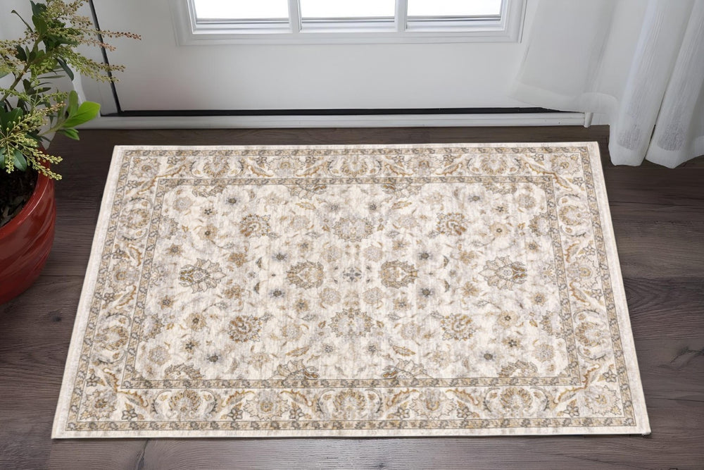 HomeRoots 2' Elegant Oriental Power Loom Runner Rug - Stain Resistant, Durable, Timeless Design for Any Space 3' x 5' 509396