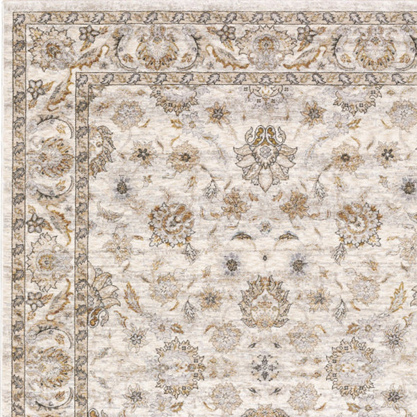 Homeroots 6' X 9' Ivory And Grey Oriental Power Loom Stain Resistant Area Rug With Fringe Ivory,Grey Polyester 509398