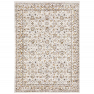 Homeroots 8' X 11' Ivory And Grey Oriental Power Loom Stain Resistant Area Rug With Fringe Ivory,Grey Polyester 509399