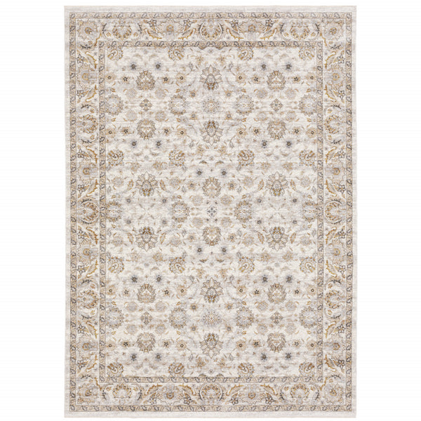 Homeroots 8' X 11' Ivory And Grey Oriental Power Loom Stain Resistant Area Rug With Fringe Ivory,Grey Polyester 509399