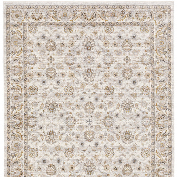 Homeroots 8' X 11' Ivory And Grey Oriental Power Loom Stain Resistant Area Rug With Fringe Ivory,Grey Polyester 509399