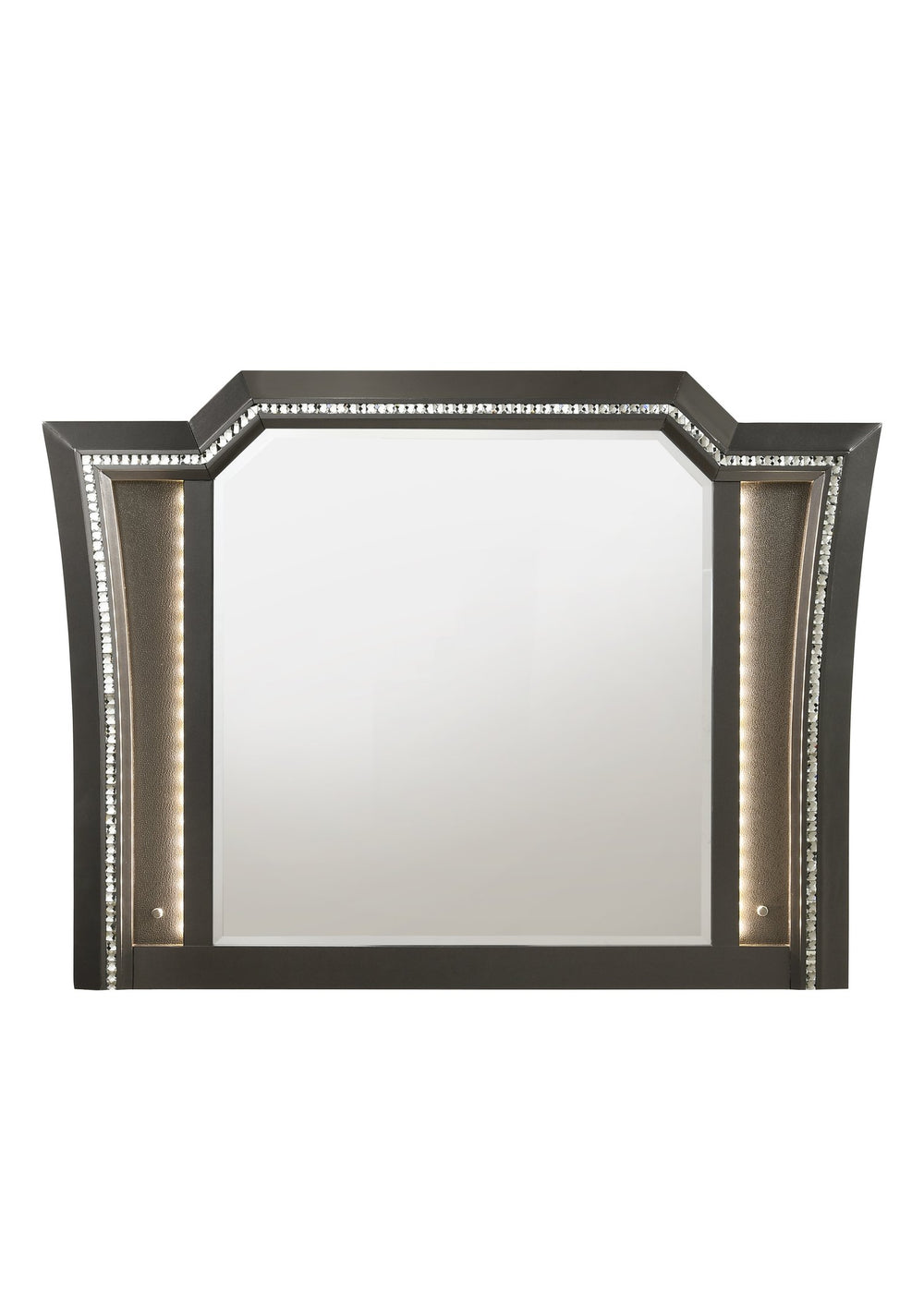 English Elm Kaitlyn Arched LED Vanity Mirror with Beveled Edge and Sparkling Trim for Luxe Bedroom or Bath Decor Silver grey 55 L x 42 W x 3 H B2726P261866