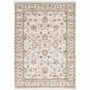 Homeroots 10' X 13' Ivory And Grey Oriental Power Loom Stain Resistant Area Rug With Fringe Ivory,Grey Polyester 509400