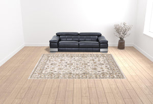 Homeroots 10' X 13' Ivory And Grey Oriental Power Loom Stain Resistant Area Rug With Fringe Ivory,Grey Polyester 509400