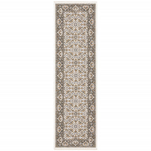 Homeroots 2' X 8' Ivory And Grey Oriental Power Loom Stain Resistant Runner Rug With Fringe  Polyester 509401