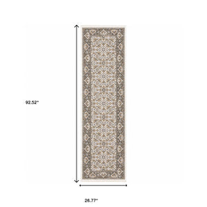 Homeroots 2' X 8' Ivory And Grey Oriental Power Loom Stain Resistant Runner Rug With Fringe  Polyester 509401
