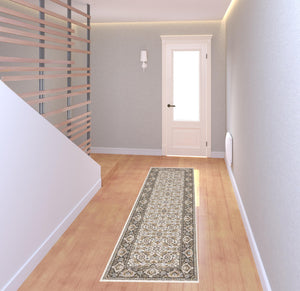 Homeroots 2' X 8' Ivory And Grey Oriental Power Loom Stain Resistant Runner Rug With Fringe  Polyester 509401