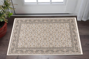 HomeRoots 2' Ivory and Grey Oriental Runner Rug - Stain-Resistant, Power-Loomed Elegance for High-Traffic Areas 3' x 5' 509403