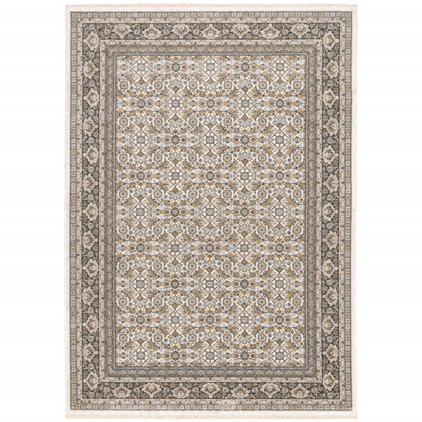 Homeroots 5' X 8' Ivory And Grey Oriental Power Loom Stain Resistant Area Rug With Fringe  Polyester 509404