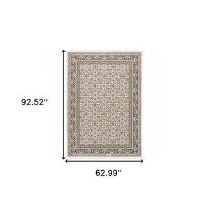HomeRoots 2' Ivory and Grey Oriental Runner Rug - Stain-Resistant, Power-Loomed Elegance for High-Traffic Areas 5' X 8' 509404