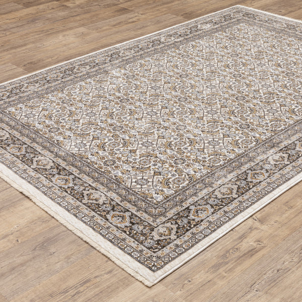 Homeroots 5' X 8' Ivory And Grey Oriental Power Loom Stain Resistant Area Rug With Fringe  Polyester 509404