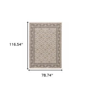 Homeroots 7' X 10' Gray And Ivory Oriental Power Loom Area Rug With Fringe  Polyester 509405