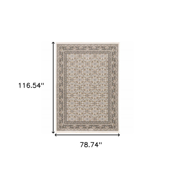 Homeroots 7' X 10' Gray And Ivory Oriental Power Loom Area Rug With Fringe  Polyester 509405