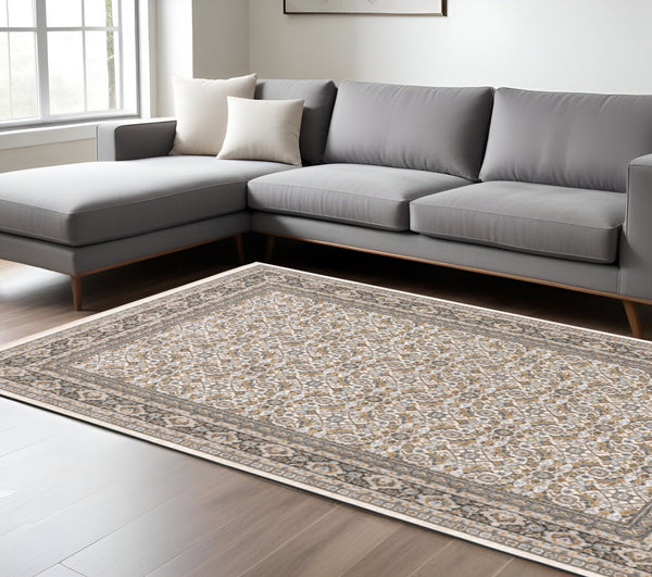 Homeroots 7' X 10' Gray And Ivory Oriental Power Loom Area Rug With Fringe  Polyester 509405