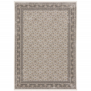 Homeroots 8' X 11' Gray And Ivory Oriental Power Loom Area Rug With Fringe  Polyester 509406