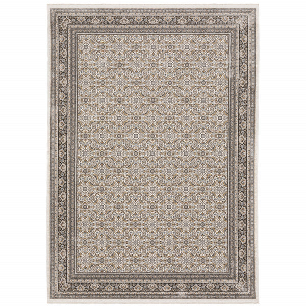 Homeroots 8' X 11' Gray And Ivory Oriental Power Loom Area Rug With Fringe  Polyester 509406