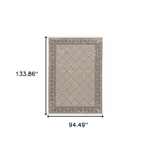 Homeroots 8' X 11' Gray And Ivory Oriental Power Loom Area Rug With Fringe  Polyester 509406