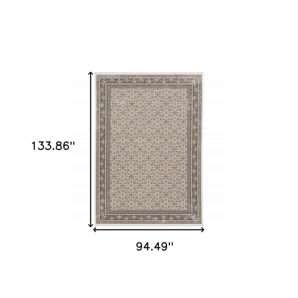 Homeroots 8' X 11' Gray And Ivory Oriental Power Loom Area Rug With Fringe  Polyester 509406