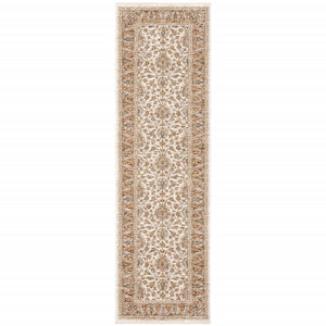 Homeroots 2' X 8' Rust And Ivory Oriental Power Loom Stain Resistant Runner Rug With Fringe Rust,Ivory Polyester 509407