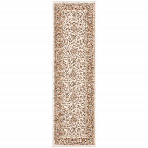 Homeroots 2' X 8' Rust And Ivory Oriental Power Loom Stain Resistant Runner Rug With Fringe Rust,Ivory Polyester 509407