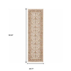 Homeroots 2' X 8' Rust And Ivory Oriental Power Loom Stain Resistant Runner Rug With Fringe Rust,Ivory Polyester 509407