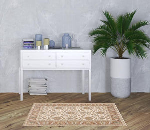 Homeroots 3' X 5' Rust And Ivory Oriental Power Loom Stain Resistant Area Rug With Fringe Rust,Ivory Polyester 509409