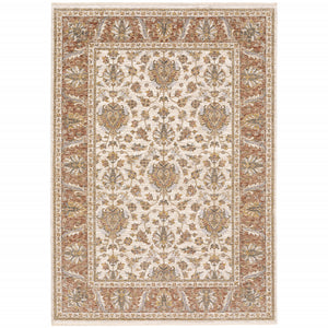 Homeroots 5' X 8' Rust And Ivory Oriental Power Loom Stain Resistant Area Rug With Fringe Rust,Ivory Polyester 509410