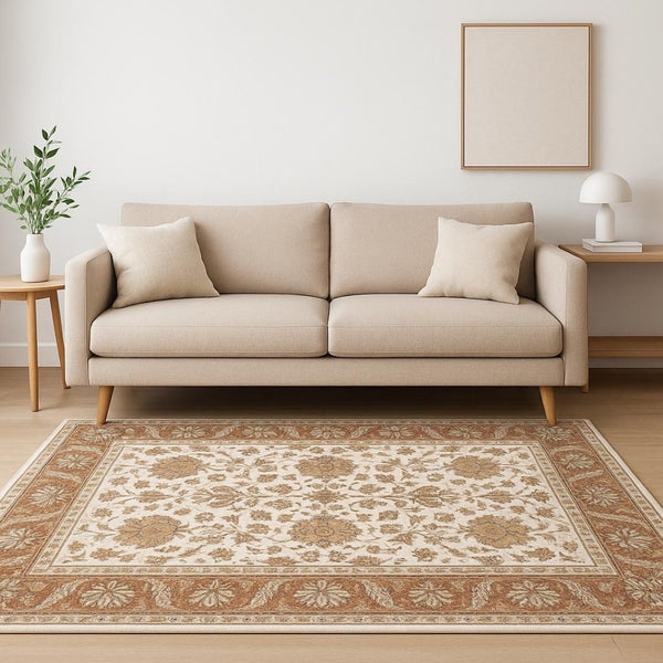 HomeRoots 2' X 8' Elegant Rust and Ivory Oriental Runner Rug – Stain Resistant, Durable, and Timeless Design 5' X 8' 509410