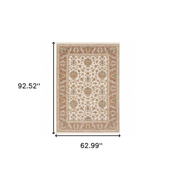 HomeRoots 2' X 8' Elegant Rust and Ivory Oriental Runner Rug – Stain Resistant, Durable, and Timeless Design 5' X 8' 509410