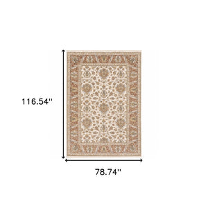 HomeRoots 2' X 8' Elegant Rust and Ivory Oriental Runner Rug – Stain Resistant, Durable, and Timeless Design 7' X 10' 509411