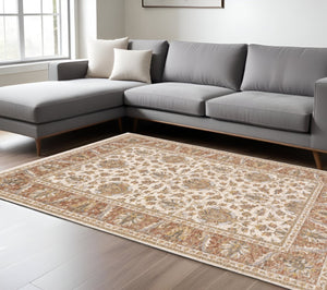 HomeRoots 2' X 8' Elegant Rust and Ivory Oriental Runner Rug – Stain Resistant, Durable, and Timeless Design 7' X 10' 509411