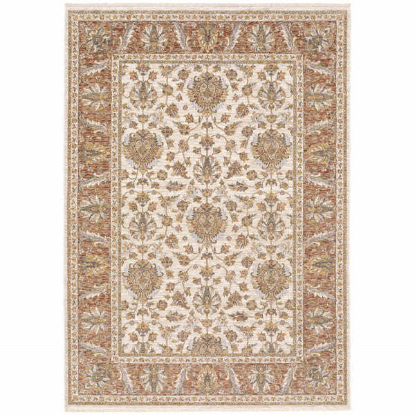 HomeRoots 2' X 8' Elegant Rust and Ivory Oriental Runner Rug – Stain Resistant, Durable, and Timeless Design 8' X 11' 509412