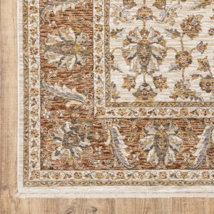 HomeRoots 2' X 8' Elegant Rust and Ivory Oriental Runner Rug – Stain Resistant, Durable, and Timeless Design 8' X 11' 509412