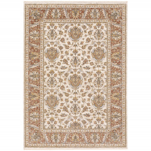 HomeRoots 2' X 8' Elegant Rust and Ivory Oriental Runner Rug – Stain Resistant, Durable, and Timeless Design 10' X 13' 509413