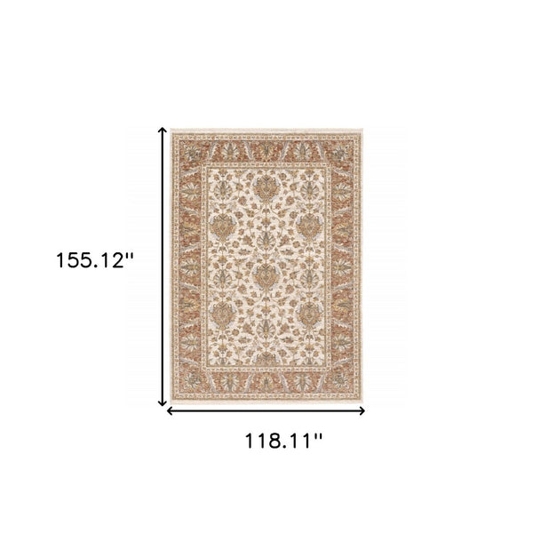 HomeRoots 2' X 8' Elegant Rust and Ivory Oriental Runner Rug – Stain Resistant, Durable, and Timeless Design 10' X 13' 509413