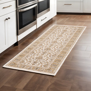 HomeRoots 2' X 8' Elegant Rust and Ivory Oriental Runner Rug – Stain Resistant, Durable, and Timeless Design Ivory/ Gold 2'3" x 7'6" 509414