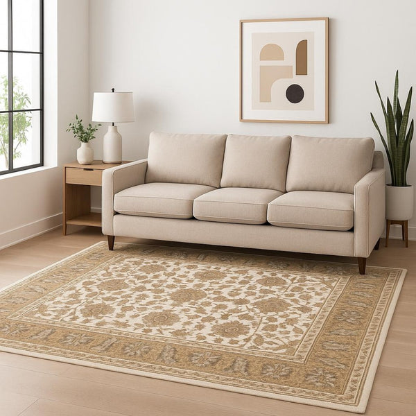HomeRoots 2' X 8' Elegant Rust and Ivory Oriental Runner Rug – Stain Resistant, Durable, and Timeless Design 5' X 8' 509417