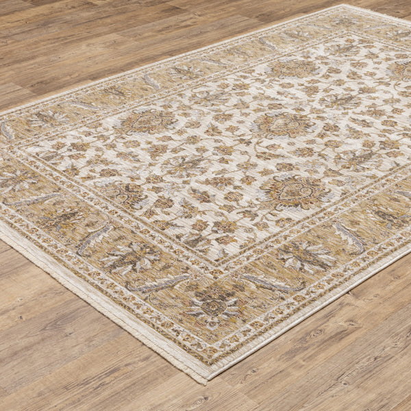 Homeroots 5' X 8' Ivory And Gold Oriental Power Loom Stain Resistant Area Rug With Fringe Ivory,Gold Polyester 509417