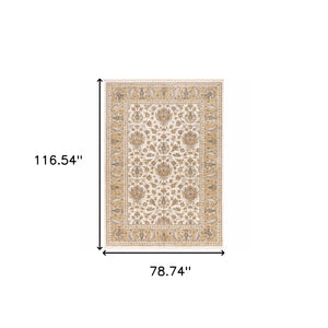 Homeroots 7' X 10' Gold And Ivory Oriental Power Loom Area Rug With Fringe Ivory,Gold Polyester 509418