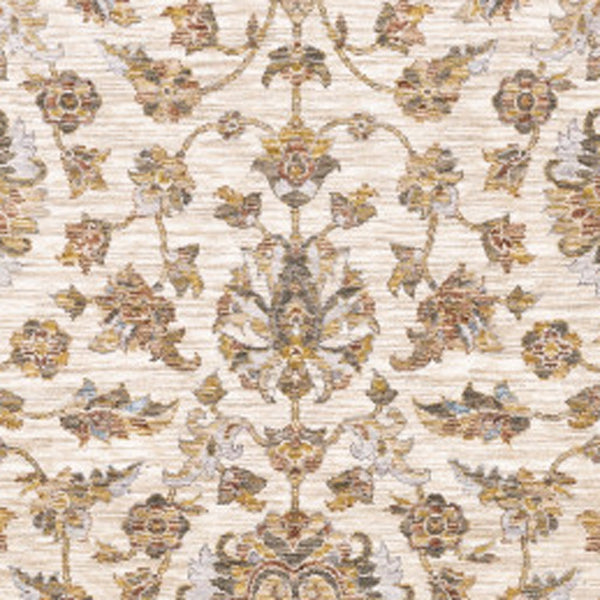 Homeroots 8' X 11' Ivory And Gold Oriental Power Loom Stain Resistant Area Rug With Fringe Ivory,Gold Polyester 509419