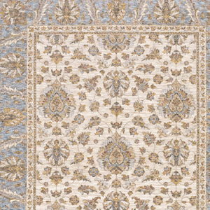 Homeroots 6' X 9' Ivory And Blue Oriental Power Loom Stain Resistant Area Rug With Fringe Ivory,Blue Polyester 509425